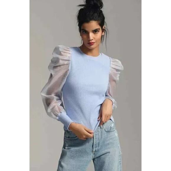 dolan Tops - DOLAN Left Coast Blue Puff Sleeve Blouse Size Small